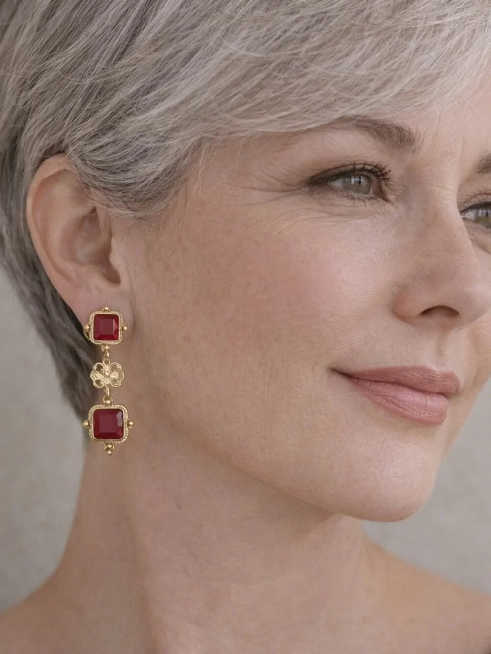 Timeless! Susan Shaw Charlotte Deux Tier French Glass Earrings - Red
